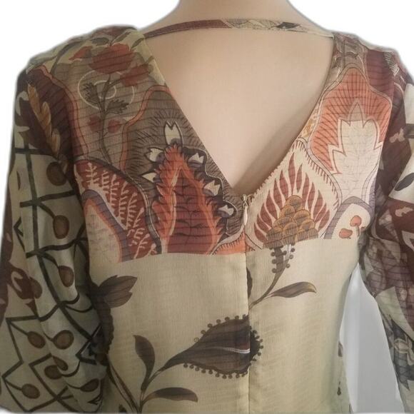 Desigual by Christian Lacroix Brown Pleated Floral Midi Long Sleeve Dress Size 8 - Picture 7 of 8